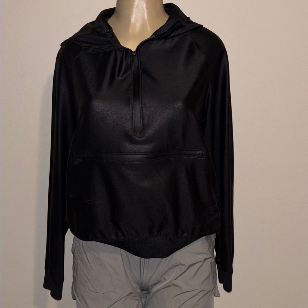 Maison d'Amelie Black Faux Leather Half Zip Pullover Hooded pullover size S - Picture 3 of 6